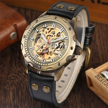 Armbanduhr Amsterdam - Automatik Uhrwerk - Armband Leder schwarz