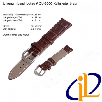 Uhrenarmband iLchev OU-800C - Kalbsleder braun - Bandlänge 21 cm - Breite 2cm