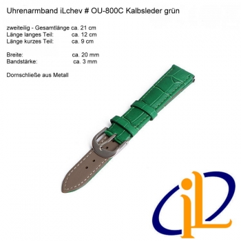 Uhrenarmband iLchev OU-800C - Kalbsleder grün - Bandlänge 21 cm - Breite 2cm