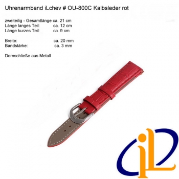Uhrenarmband iLchev OU-800C - Kalbsleder rot - Bandlänge 21 cm - Breite 2cm