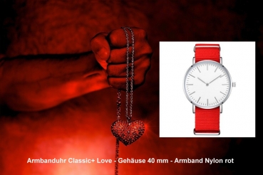 Armbanduhr Classic+ Love - Gehäuse 40 mm - Armband Nylon rot