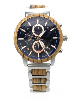 Preview: Armbanduhr iLchev® Ian - Massivholz Zebraholz mit Edelstahl