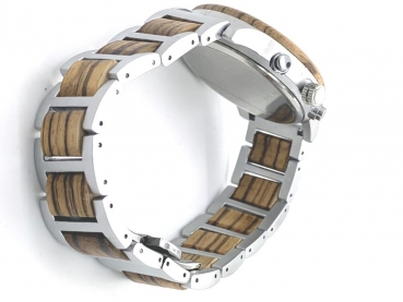 Preview: Armbanduhr iLchev® Ian - Massivholz Zebraholz mit Edelstahl
