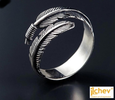 Ring iLchev® Feder - 925 Sterling Silber - Ringgröße 52 leicht einstellbar