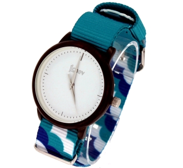 Preview: Armbanduhr iLchev® Woody+ - Gehäuse Ebenholz mit Nylonarmband Wave