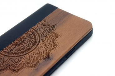 Handyhülle Handyetui Massivholz Nussbaum Blume für Handy Apple iphone 12 max pro