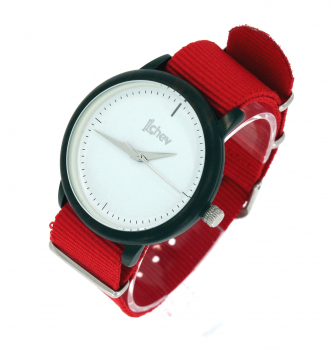 Armbanduhr iLchev® Woody+ - Gehäuse Ebenholz mit Nylonarmband rot