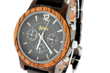 Preview: Armbanduhr iLchev® Paul - Massivholz Ebenholz und Zebraholz