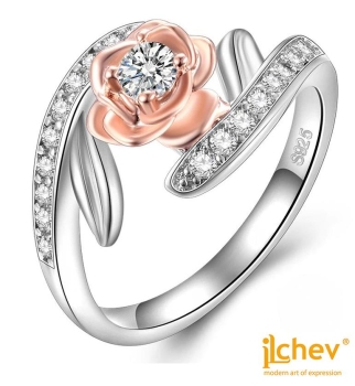 Ring iLchev® Charisma Blume - 925 Sterling Silber mit Zirkonia