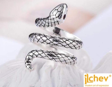 Preview: Ring iLchev® Schlange - 925 Sterling Silber - Ringgröße 52 leicht einstellbar