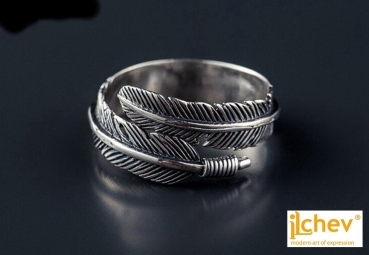 Preview: Ring iLchev® Feder - 925 Sterling Silber - Ringgröße 52 leicht einstellbar