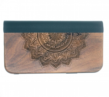 Preview: Handyhülle Handyetui Massivholz Nussbaum Blume für Handy Apple iphone 11