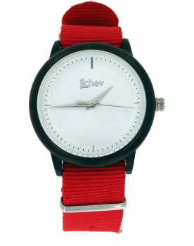 Preview: Armbanduhr iLchev® Woody+ - Gehäuse Ebenholz mit Nylonarmband rot