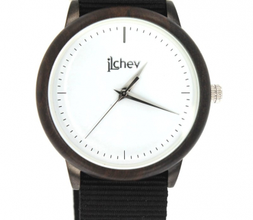 Preview: Armbanduhr iLchev® Woody+ - Gehäuse Ebenholz mit Nylonarmband schwarz