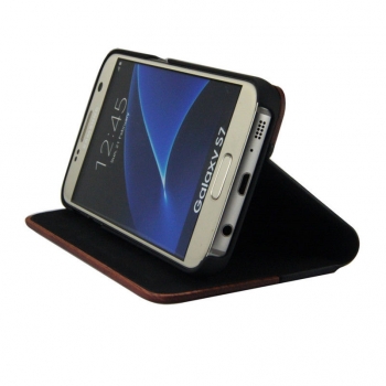 Preview: Handyhülle Handyetui Massivholz Nussbaum mit Leder für Handy Samsung S7