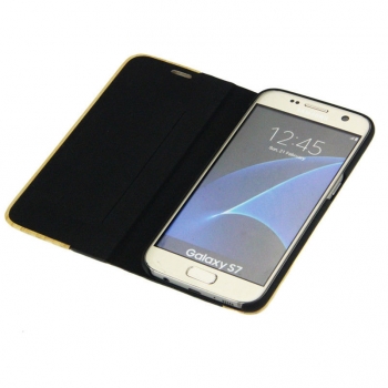 Preview: Handyhülle Handyetui Massivholz Nussbaum mit Leder für Handy Samsung S7