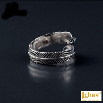 Preview: Ring iLchev® Feder - 925 Sterling Silber - Ringgröße 52 leicht einstellbar