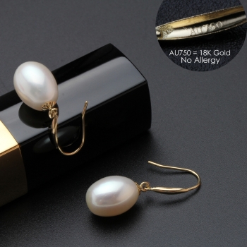 Preview: Schmuck-Set 750 Gold Gelbgold - Perl Ohrringen und Perl-Anhänger mit Kette 45 cm