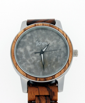 Preview: Armbanduhr iLchev® Laurens - Massivholz Zebraholz mit Edelstahl und Marmor