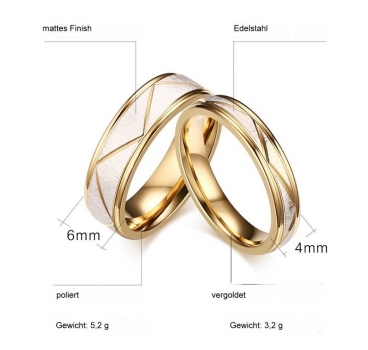 Preview: Hochzeitsringe Up and Down - Edelstahl vergoldet - inkl. Gravur