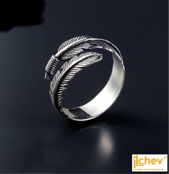 Preview: Ring iLchev® Feder - 925 Sterling Silber - Ringgröße 52 leicht einstellbar