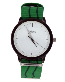 Preview: Armbanduhr iLchev® Woody+ - Gehäuse Ebenholz mit Nylonarmband Melone