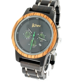 Armbanduhr iLchev® Willow - Massivholz Ebenholz und Zebraholz