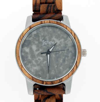 Preview: Armbanduhr iLchev® Laurens - Massivholz Zebraholz mit Edelstahl und Marmor