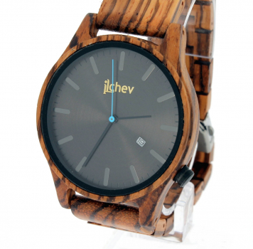 Armbanduhr iLchev® Noah - Massivholz Zebraholz mit Edelstahl