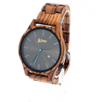 Preview: Armbanduhr iLchev® Noah - Massivholz Zebraholz mit Edelstahl