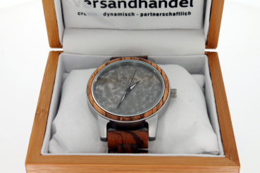 Preview: Armbanduhr iLchev® Laurens - Massivholz Zebraholz mit Edelstahl und Marmor