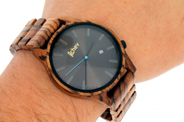 Preview: Armbanduhr iLchev® Noah - Massivholz Zebraholz mit Edelstahl