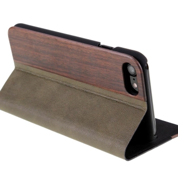 Preview: Handyhülle Handyetui Massivholz Ebony Leder grün  für Handy Apple iphone 7/8 plus
