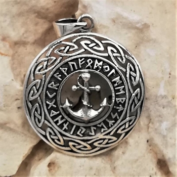 Anhänger #98690 Anker mit Runen und Kette 45 cm - Sterling Silber 925