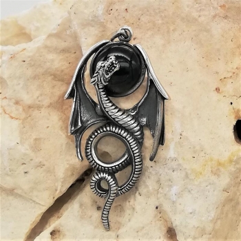 Anhänger #98765 Drache mit Perle und Kette 45 cm - Sterling Silber 925