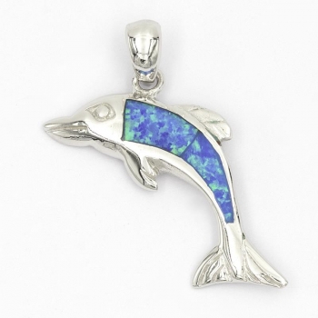 Anhänger #98808 Delphin - synthetischer Opal mit Kette 45 cm in Silber 925