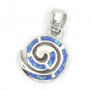 Anhänger #98816 Undinespirale - synthetischer Opal mit Kette 45 cm in Silber 925