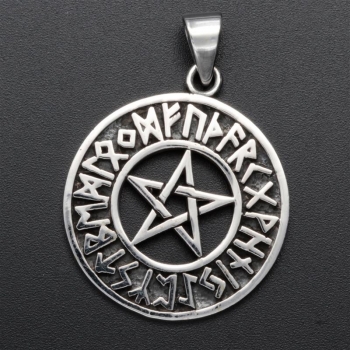 Anhänger #99013 Pentagram mit Runen und Kette 45 cm - Sterling Silber 925