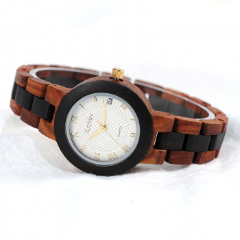 Preview: Armbanduhr iLchev® Layla dark - Massivholz Ebenholz und Sandelholz rot