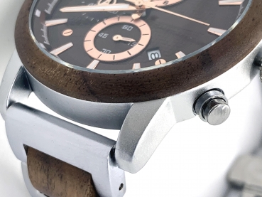 Preview: Armbanduhr ilchev® Ian - Massivholz Ebenholz mit Edelstahl