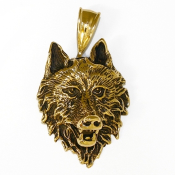 Anhänger BRA-390-10 Wolfskopf mit Kette 48 cm - Bronze