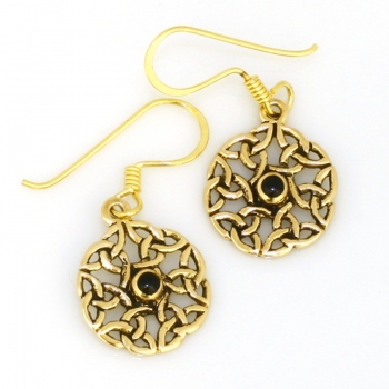 Bronze Ohrhänger mit Onyxstein BRO-24 keltischer Knoten