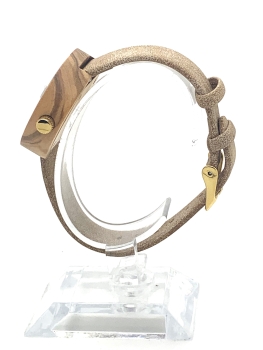 Preview: Armbanduhr iLchev® Claudia - Massivholz Olivenholz mit Armband Leder