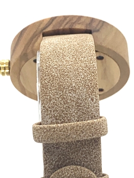 Preview: Armbanduhr iLchev® Claudia - Massivholz Olivenholz mit Armband Leder