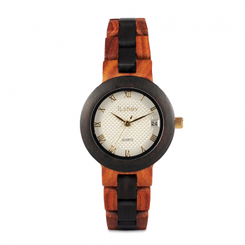 Preview: Armbanduhr iLchev® Layla dark - Massivholz Ebenholz und Sandelholz rot