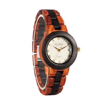 Armbanduhr iLchev® Layla dark - Massivholz Ebenholz und Sandelholz rot