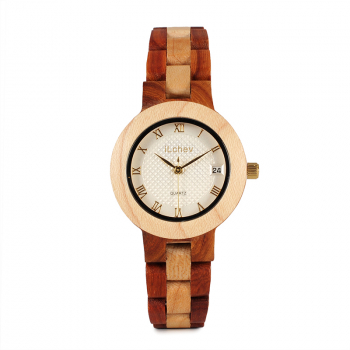 Preview: Armbanduhr iLchev® Layla light - Massivholz Ahorn und Sandelholz rot