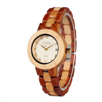 Armbanduhr iLchev® Layla light - Massivholz Ahorn und Sandelholz rot