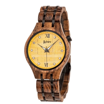 Armbanduhr iLchev® Eden yellow - Massivholz Schlangenholz mit Edelstahl