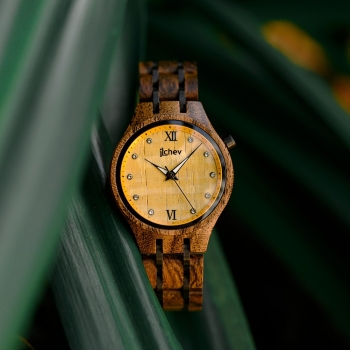 Preview: Armbanduhr iLchev® Eden yellow - Massivholz Schlangenholz mit Edelstahl